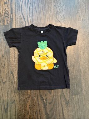 Black Short-Sleeve Kids Tee with Pineapple Chick Graphic